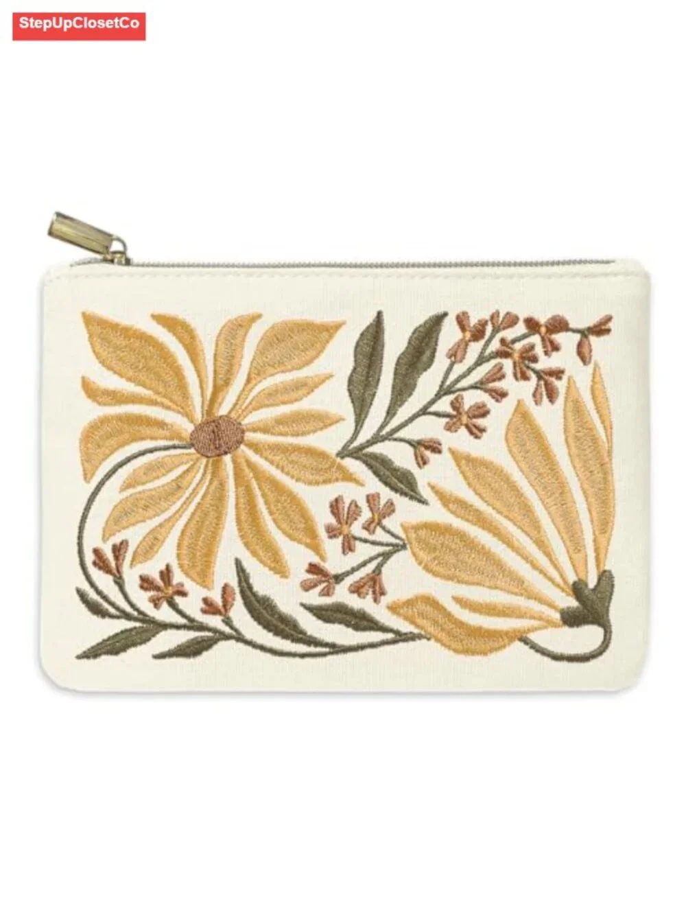 Printed Canvas Pouch with Lining and Gold Zipper Closure